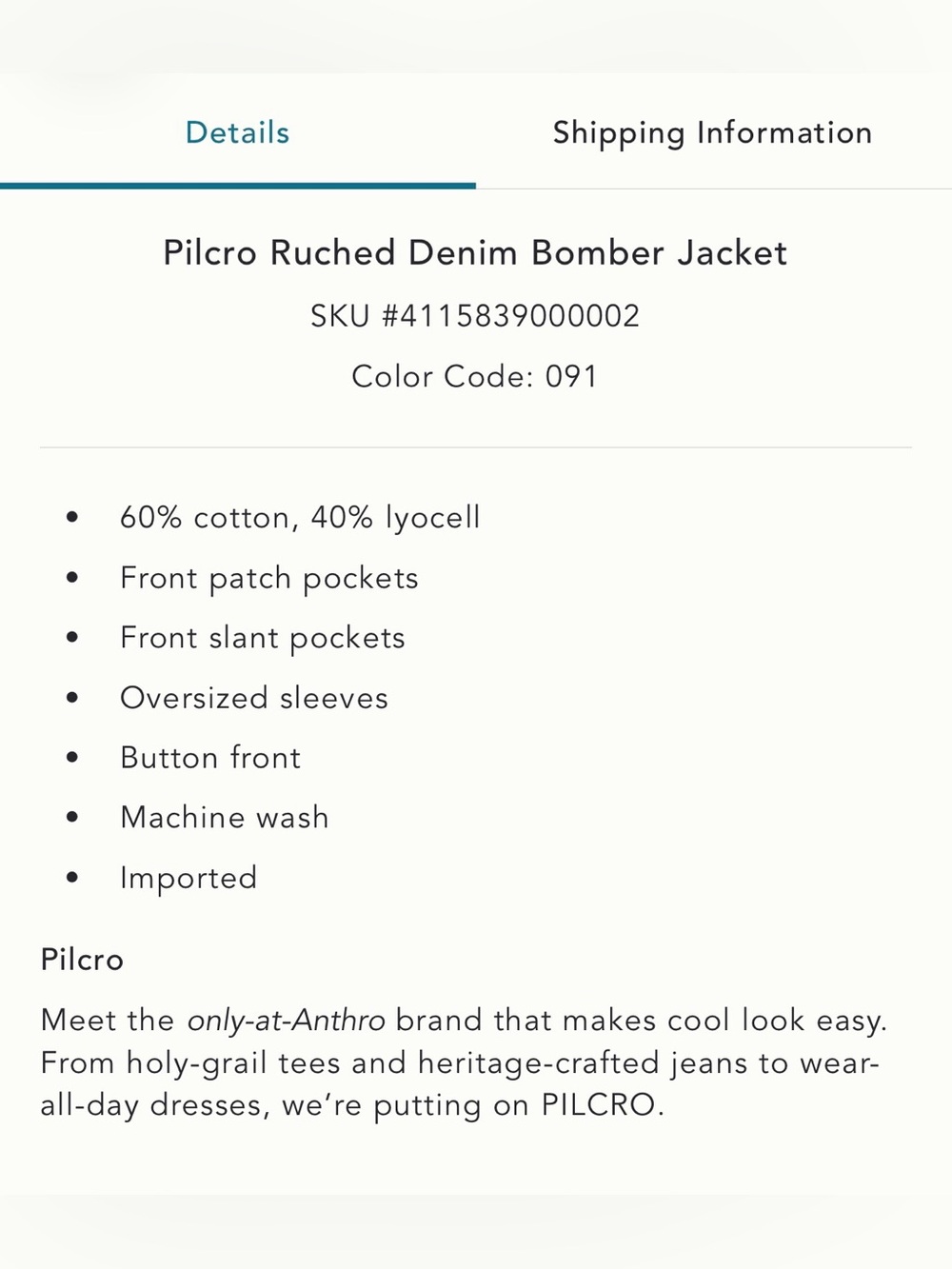 Pilcro Ruched Denim Bomber Jacket - Picture 9 of 10